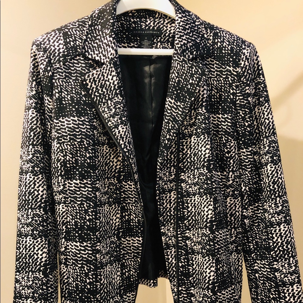 Black and white zip detail jacket